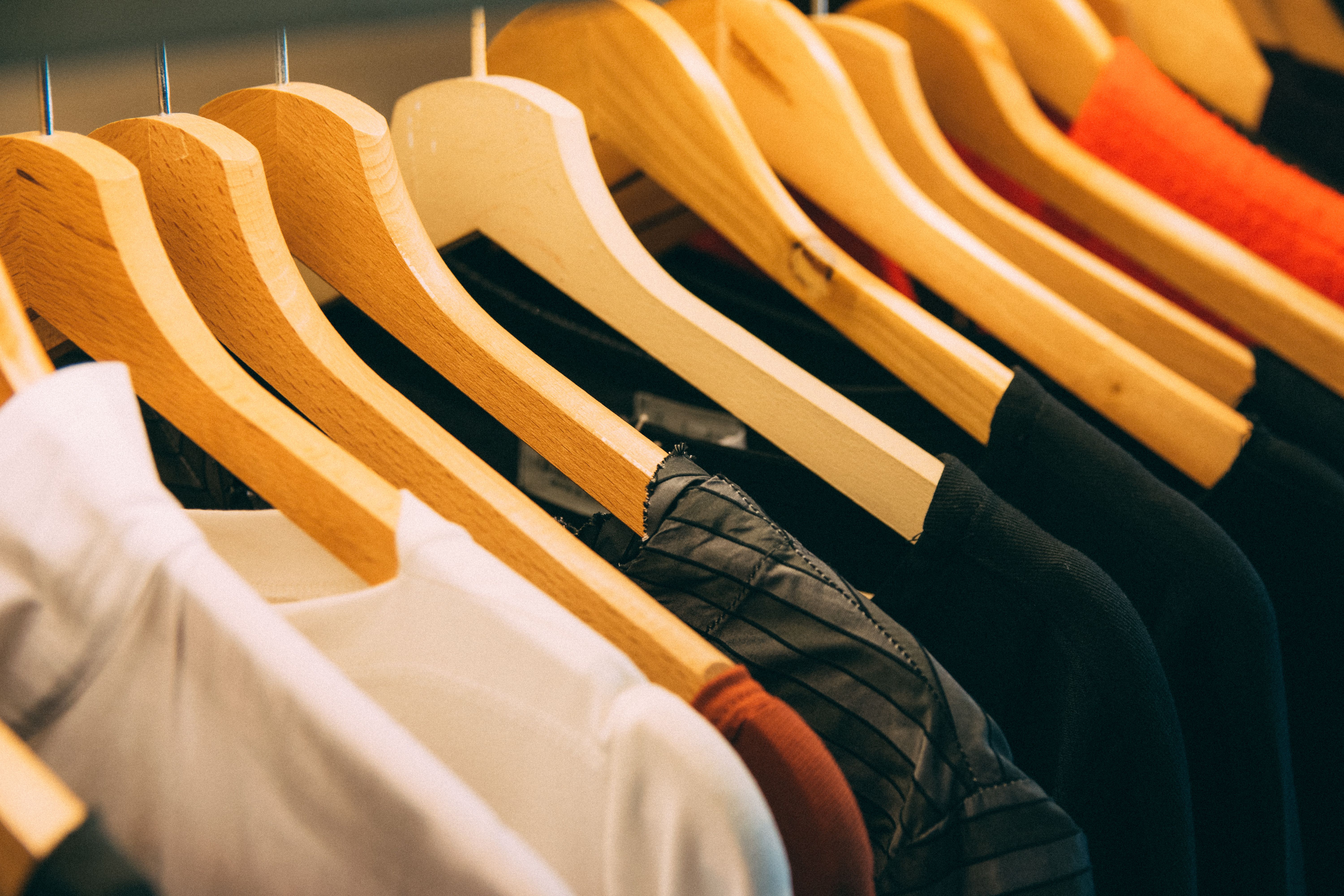 Apparel hanging on clothing racks